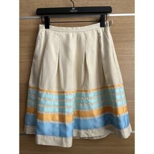 J. McLaughlin Women's Size 2 SILK Pleated Mid Length Skirt lined striped ribbons